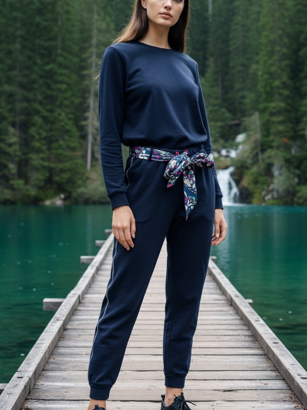 Max & Co. Navy Track Joggers with Floral Tie Waist